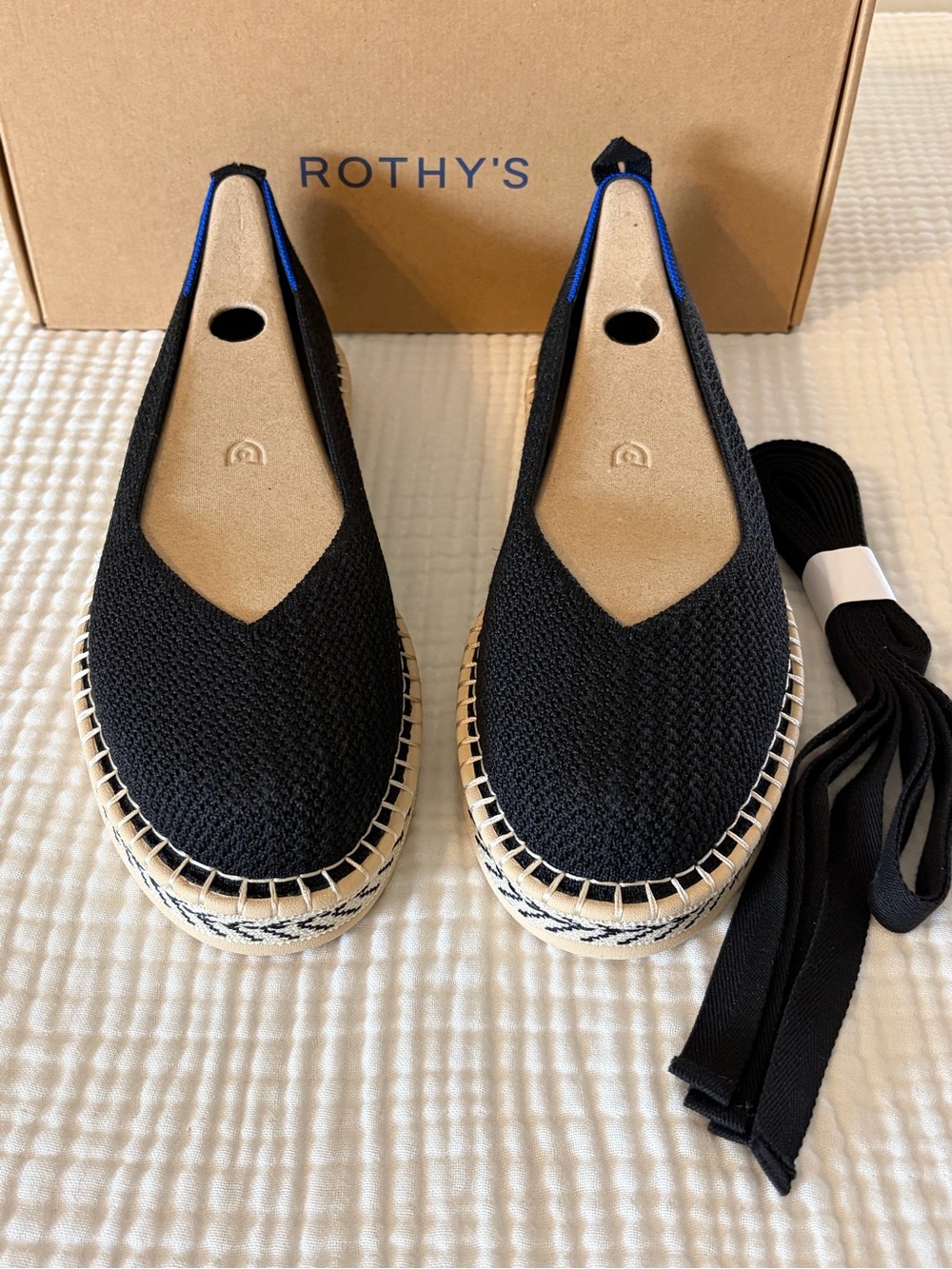 Rothy's D’Orsay Black Espadrille w/Ankle Tie Option Classic Chic Sz 11.5 NIB